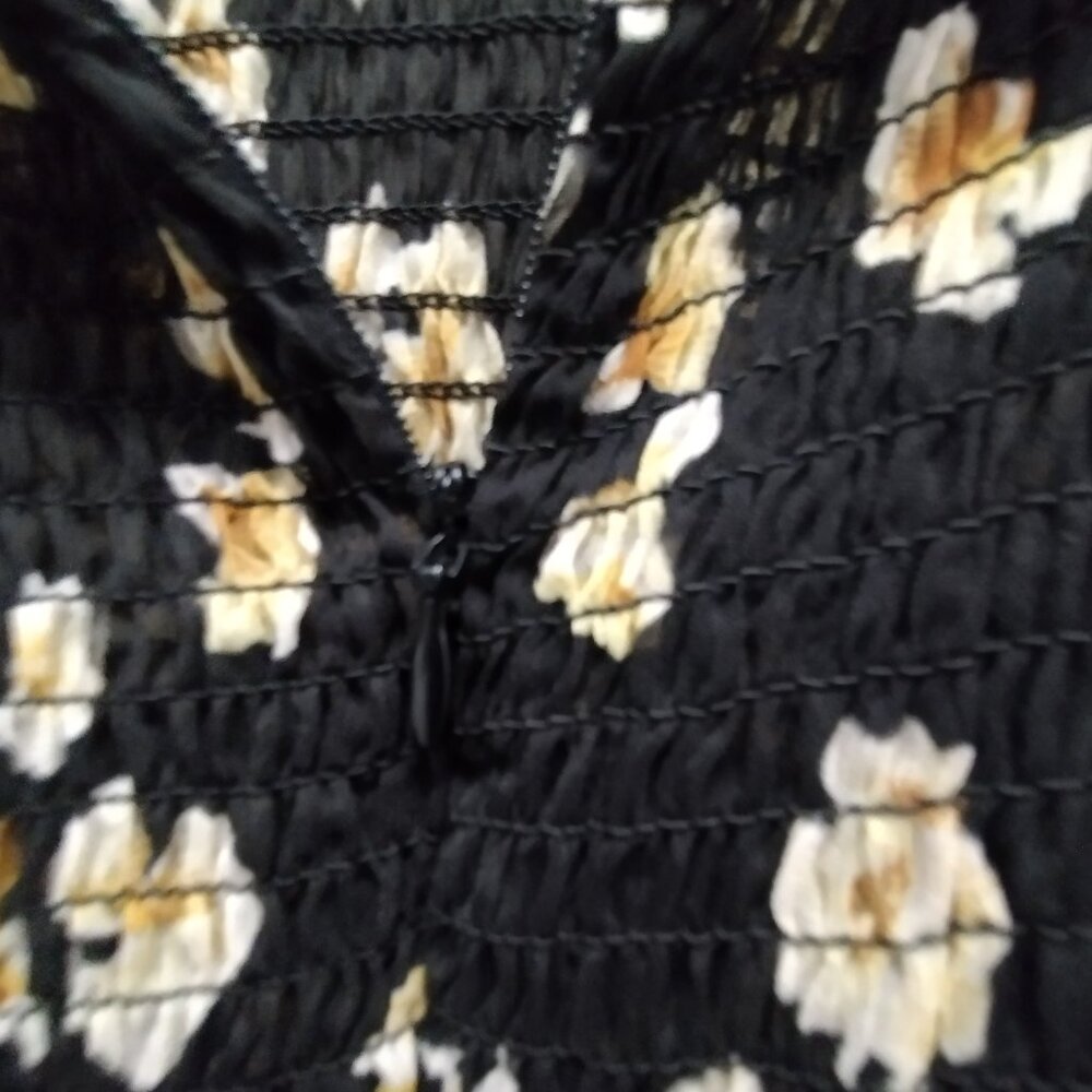 O.P.T. Floral Ruffle Neck Blouse Large Black Sheer Long Sleeve Romantic Top - Picture 11 of 15